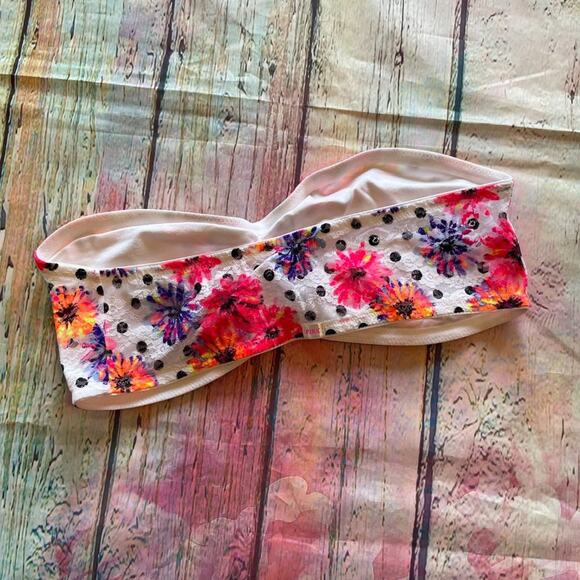 Victoria's Secret PINK Bralette Womens Large White Pink Floral Dot Lace Bandeau - Picture 2 of 5